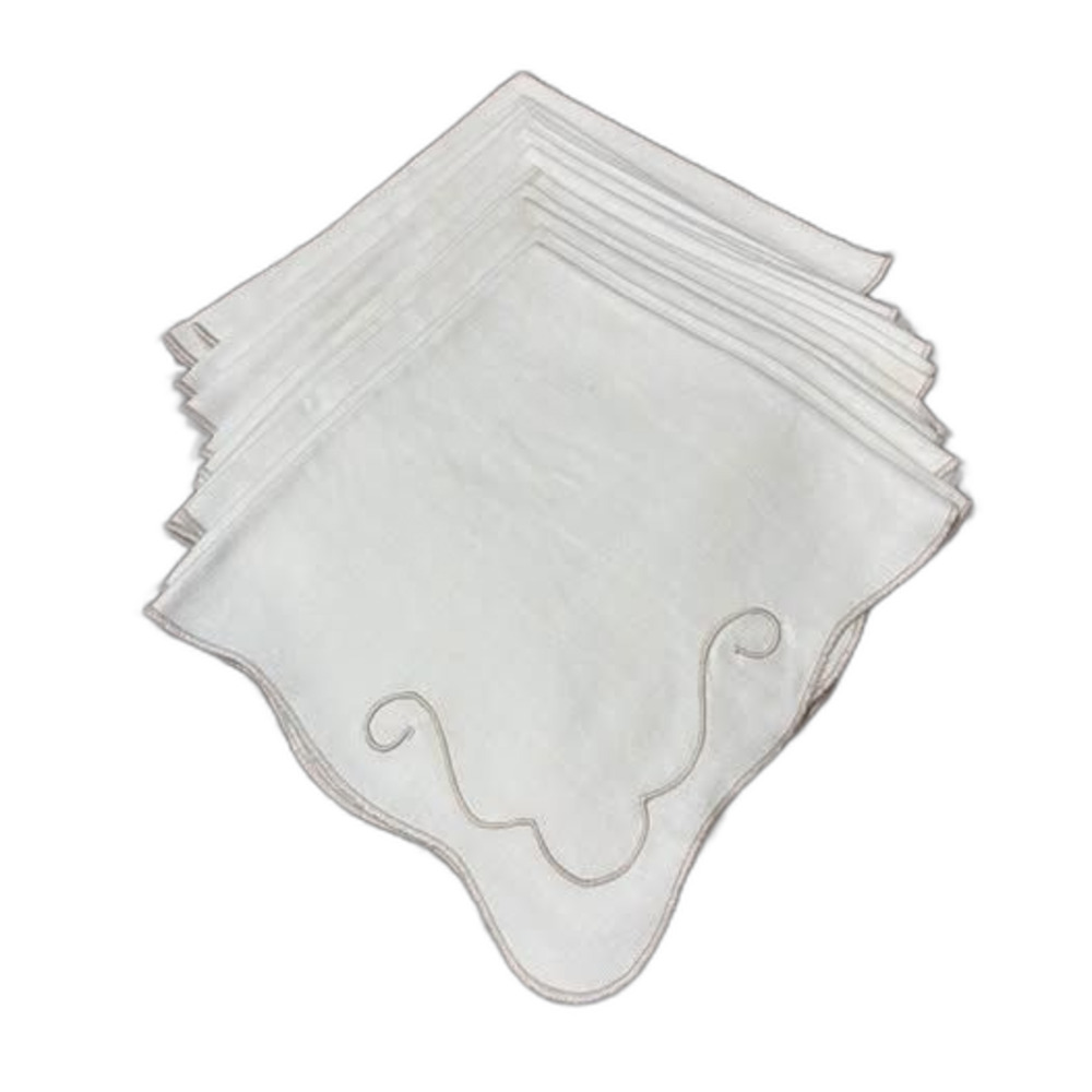 Ivory Scalloped Embroidered Cloth Napkins Set of 12